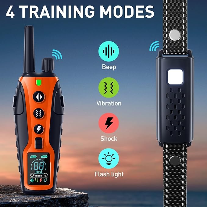 Dog Shock Collar with Flashing Light for Night Walks,4000FT Dog Training Collar Adjustable Pitch Beep(1-8), Vibration(1-16), Safe Shock(1-99), and Keypad Lock, Shock Collar for Dogs