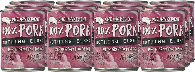 Against The Grain Nothing Else! 100% Pork Dog Food – 12 Count, 11 oz Each – Single-Ingredient Pork Loaf in Natural Bone Broth – Limited Ingredient, Grain-Free Recipe for Sensitive & Allergy-Prone Dogs