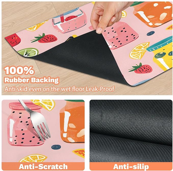 Fruit Juice Dog Food Mat for Floors Absorbent Dog Bowl Mat for Food and Water Dispenser Quick Dry Cat Food Placemat Pet Supplies 24" x 32", Summer Fruit