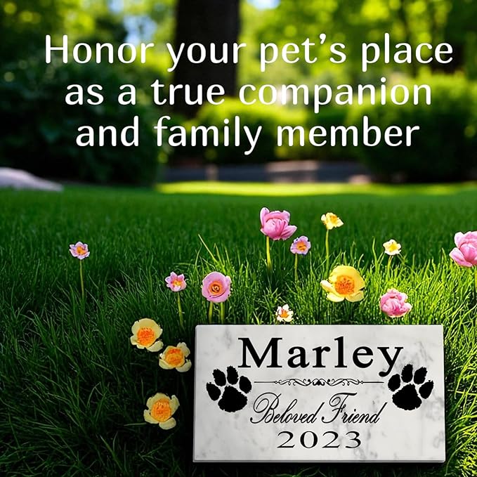 Broad Bay Dog Pet Memorial Gift Stone Solid Marble Personalized Pet Plaque Garden Marker Indoor or Outdoor Grave Headstone 12" x 6" (Beloved Friend)