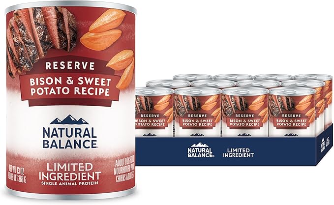 Natural Balance Limited Ingredient Adult Grain-Free Wet Canned Dog Food, Reserve Bison & Sweet Potato Recipe, 13 Ounce (Pack of 12)