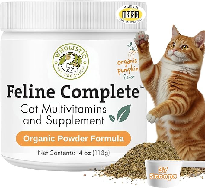 Wholistic Pet Organics Feline Complete Organic Pumpkin - 4 Oz - Multivitamin & Probiotic Powder for Cats - Natural Cat Food & Digestive Support