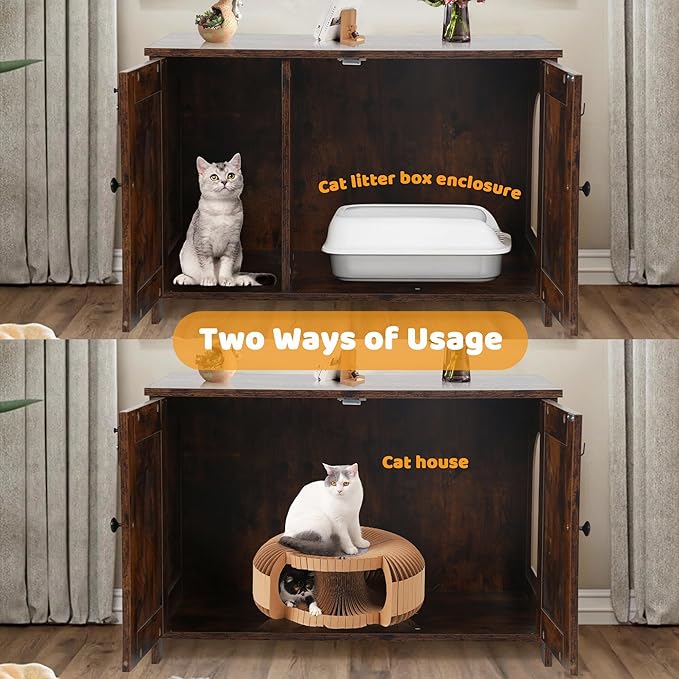 Cat Litter Box Enclosure Furniture, Wooden Cat Bathroom Furniture Storage Cabinet with Removable Divider, Fit Most Cats and Litter Box