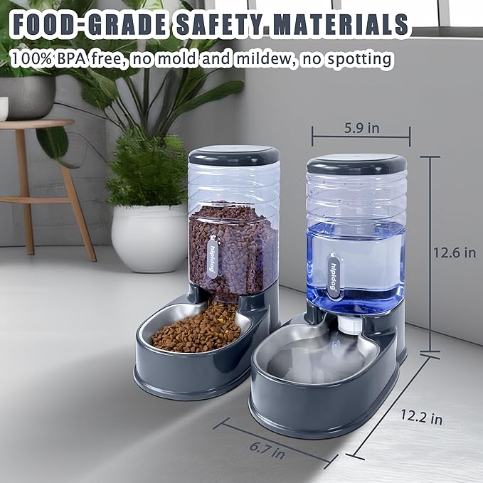 Cats Dogs Automatic Food Feeder and Water Dispenser Set 3.8L with Stainless Steel Bowl