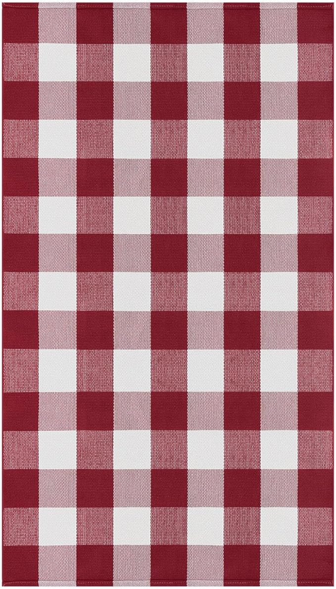 KOZYFLY Buffalo Plaid Rug 3x5 Ft Red and White Checkered Rug Christmas Halloween Fall Door Mat Woven Cotton Washable Area Rugs Door Mat Outdoor Entrance for Front Porch Entryway