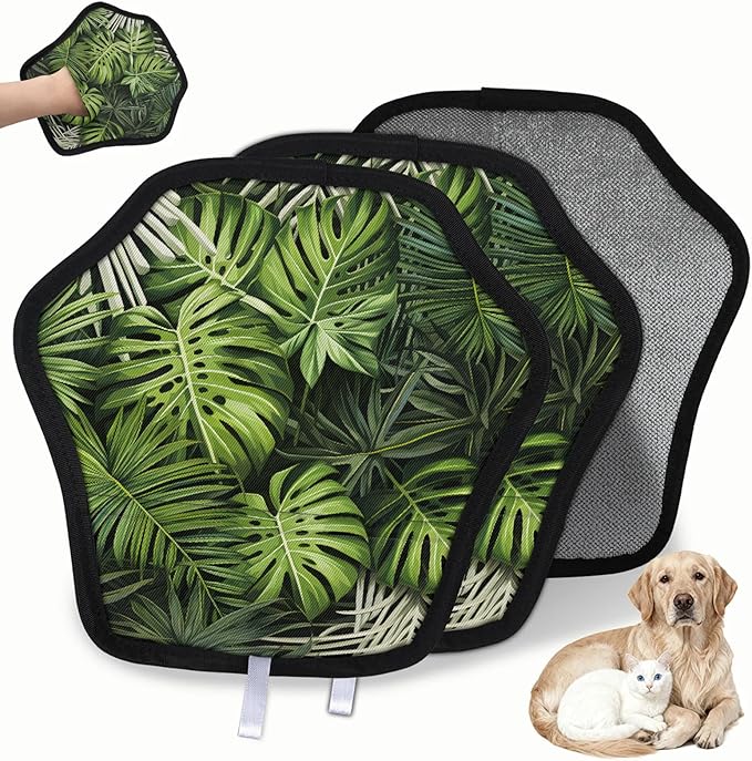 Vibrant Palm Leaves Electrostatic Pet Hair Removal Glove for Cats & Dogs - Reusable Grooming Mitt for Couch, Carpet, Car Seat & Laundry - Large 9x9 Inch