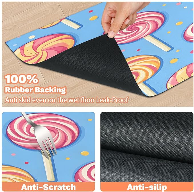 Candy Dog Food Mat for Floors Absorbent Dog Bowl Mat for Food and Water Dispenser Quick Dry Cat Food Placemat Pet Supplies 12" x 20", Lollipop