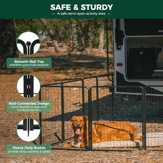 FXW Rollick Unleashed Dog Playpen for Indoor, Yard, RV Camping, 40 inch 16 Panels for Medium and Large Dogs│Patented
