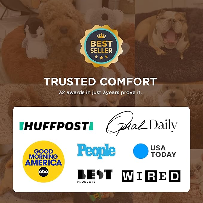 Bedsure Calming Dog Bed for Large Dogs - Donut Washable Large Pet Bed, 36 inches Anti-Slip Round Fluffy Plush Faux Fur Dog Bed, Fits up to 80 lbs Pets, Pale Grey