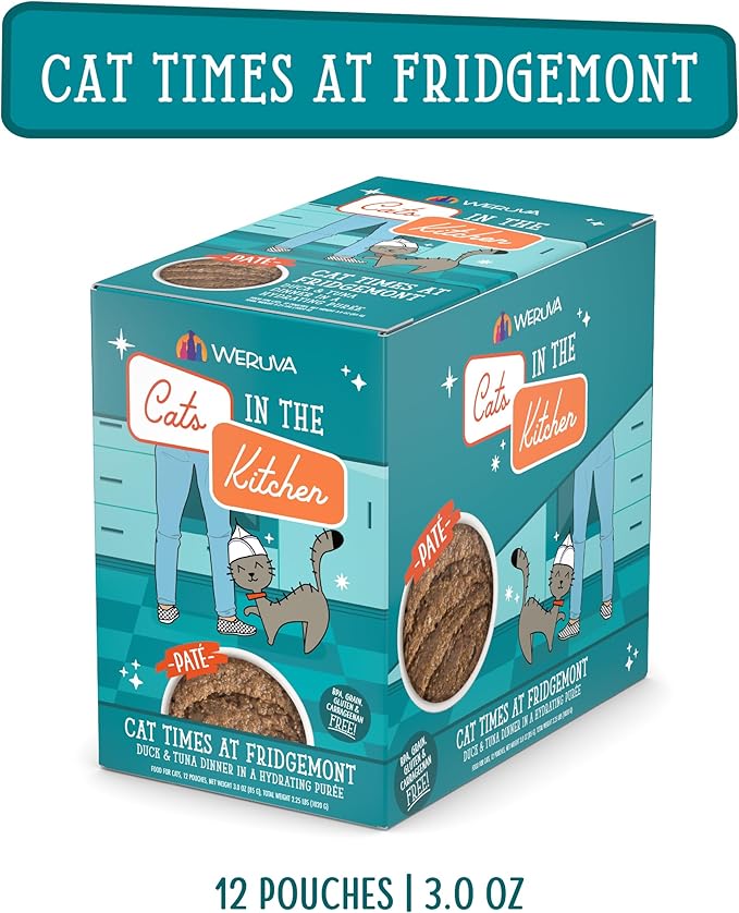 Weruva Cats in The Kitchen Slide N' Serve Grain-Free Natural Wet Pate Cat Food Pouches, Cat Times at Fridgemont, 3oz Pouch (Pack of 12)