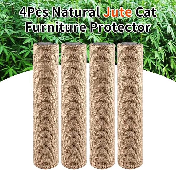 VCEPJH 4-Piece Cat Scratching Post Replacement - 15.7in Refill Pole Parts with Jute Rope - Cat Furniture Protector with M8 Screws for Cat Tree Tower (Yellow)
