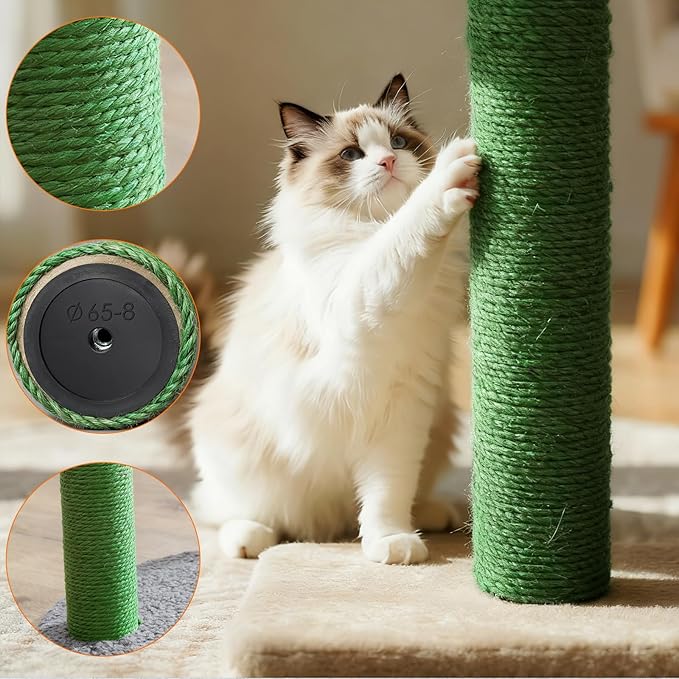 4 Pack Cat Scratching Post Replacement, 15.7 x 3.1 Inch Sisal Poles with M8 Screws, Refill Parts for Indoor Cat Towers and Furniture Repair-Green