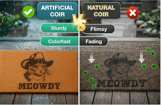 Funny Doormat Outdoor Welcome Mat, Faux Coir Door Mat for Front Porch or Entryway, Cute Pet-Themed Durable and Easy to Clean Rug 30"x17" (Meowdy-1)