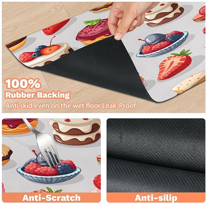 Dessert Theme Dog Food Mat for Floors Absorbent Dog Bowl Mat for Food and Water Dispenser Quick Dry Cat Food Placemat Pet Supplies 24" x 32", Colorful Cake