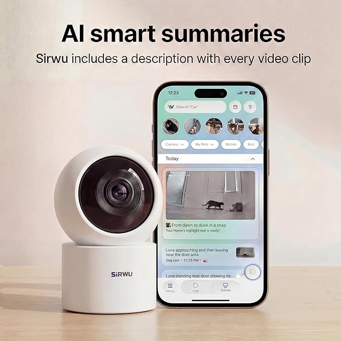 Pet Camera with AI Multi-Pet Recognition, 3MP 2K Dog Camera for Home Security, AI Summary, 2-Way Audio, Smart Cat Monitor for Multi-Pet Homes (White)