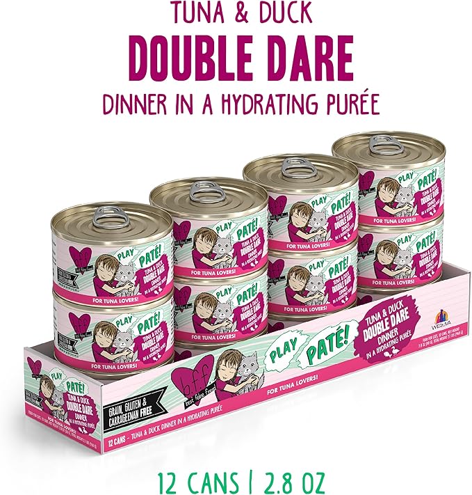Weruva B.F.F. Play - Best Feline Friend Paté Lovers, Aw Yeah!, Tuna & Duck Double Dare with Tuna & Duck, 2.8oz Can (Pack of 12)