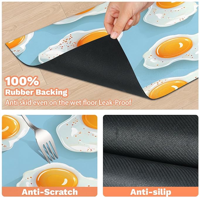 Cartoon Eggs Dog Food Mat for Floors Absorbent Dog Bowl Mat for Food and Water Dispenser Quick Dry Cat Food Placemat Pet Supplies 12" x 20",