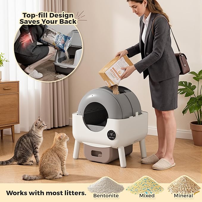 WARCAT Automatic Self-Cleaning Litter Box, Large Capacity Smart APP Control with Safety Sensors, Includes 1 Roll Garbage Bags (Orange)