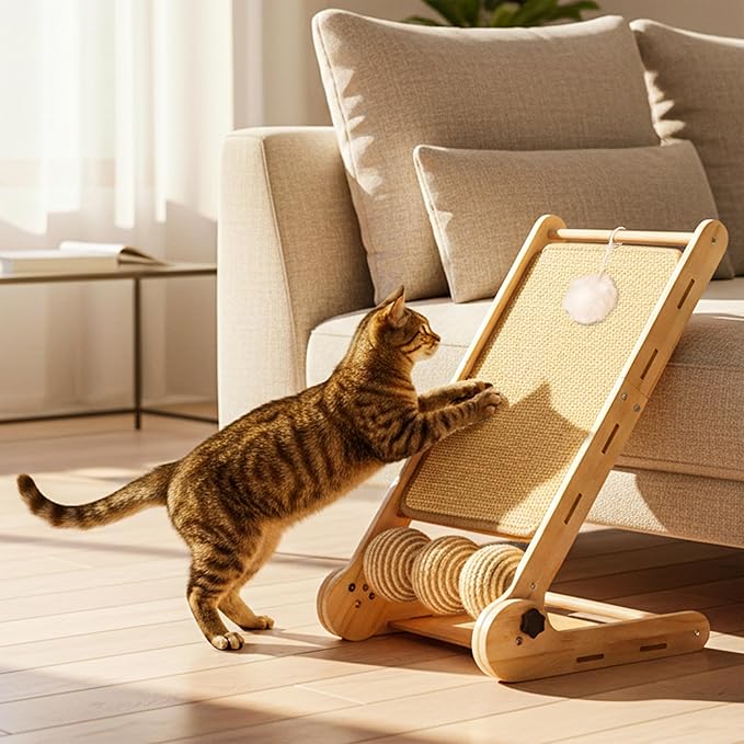 Sisal Adjustable Cat Scratch Ramp for Indoor Cats - 25.6 Inch Cat Scratcher Ramp - Cat Scratching Post, Medium