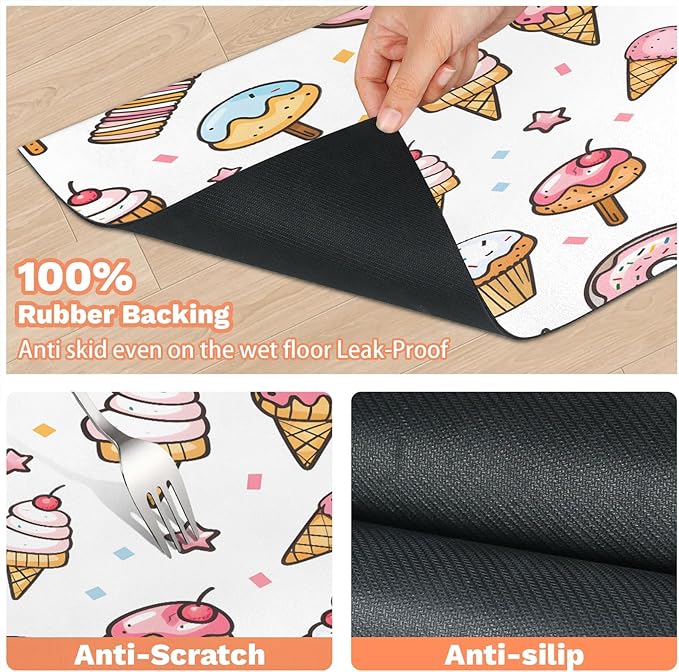 Ice Cream Dog Food Mat for Floors Absorbent Dog Bowl Mat for Food and Water Dispenser Quick Dry Cat Food Placemat Pet Supplies 24" x 32", Boho Cake