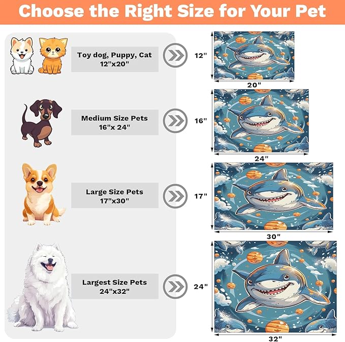 Cute Sharks Dog Food Mat for Floors Absorbent Dog Bowl Mat for Food and Water Dispenser Quick Dry Cat Food Placemat Pet Supplies 24" x 32", Funny Animal
