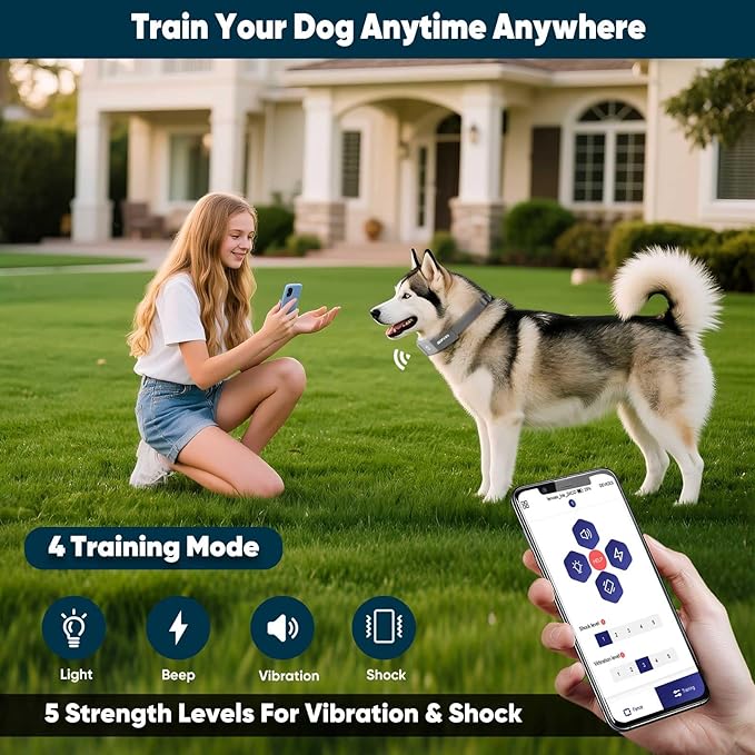 GPS Electric Dog Fence with Free App, Wireless Fence System with Training Collar, Adjustable of Dogs Portable for Outdoor Use, Rechargeable Waterproof Flexiable Collar, (Grey)