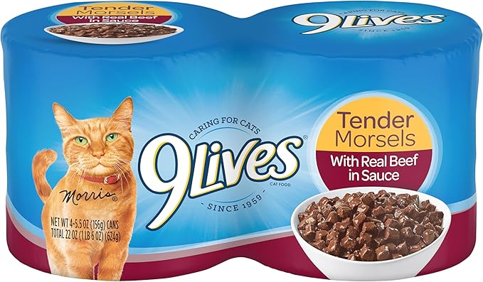 9Lives Tender Morsels With Real Beef In Sauce Wet Cat Food, 5.5 Ounce Can (Pack of 24)