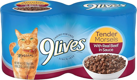 9Lives Tender Morsels With Real Beef In Sauce Wet Cat Food, 5.5 Ounce Can (Pack of 24)