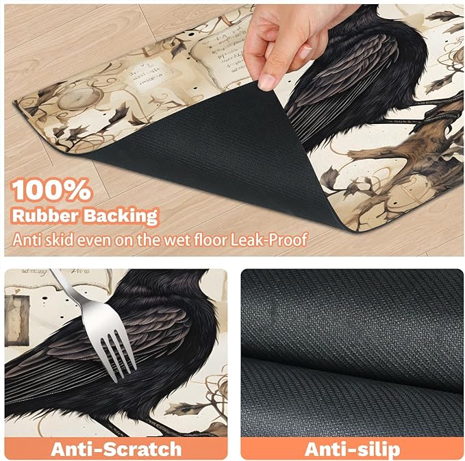 Halloween Crow Dog Food Mat for Floors Absorbent, Quick Dry Water Dispenser Mat for Food, Water, Pet Supplies 12" x 20", Tree