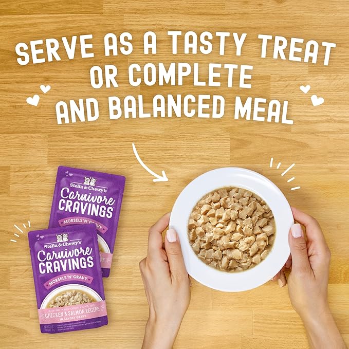 Stella & Chewy's Carnivore Cravings Wet Cat Food Pouches - Premium Chicken & Salmon Recipe - Grain-Free Morsels & Gravy - Perfect for Picky Eaters - Complete Meal or Topper - 2.8oz, 12-Pack