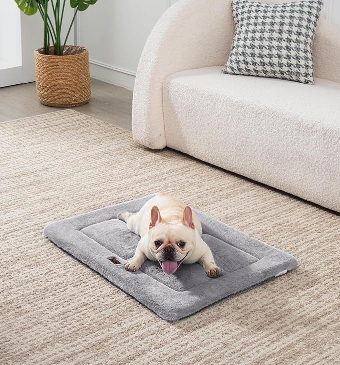 MADE 4 PETS Dog Crate Pad Bed for Small Dogs, Washable & Reversible, Anti-Slip Kennel Mat for Cozy Sleeping, Soft Fluffy Dog Bed for Indoor & Outdoor Use, 24"x18", Gray