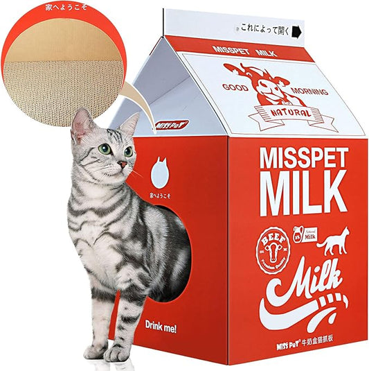 FluffyDream Cat Scratcher Cardboard, Scratching Pad House Bed Furniture Protector, Infinity Shape, Curved (Red, Milk Box)