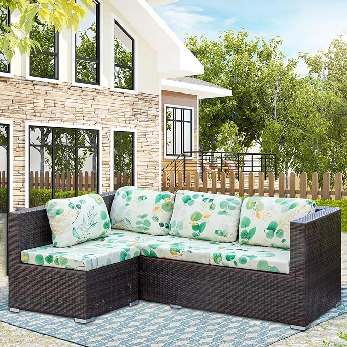 HANDONTIME Leaves Outdoor Cushion Covers 8pcs Boho Green Couch Cushion Covers Replacement Patio Couch Cover Sofa Cover Indoor Patio Cushion for Outdoor Furniture Washable, Cover Only