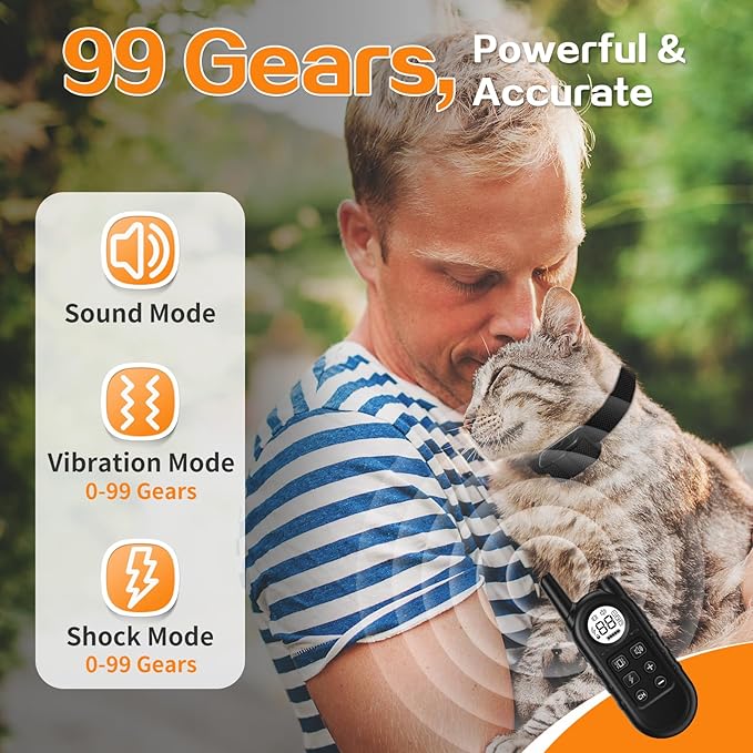Smallest Cat Shock Collar, Ultra-Light Cat Training Collar with Remote for Cats 5–15lbs & Small Dogs, Waterproof, Rechargeable, 1300ft Range (Black)