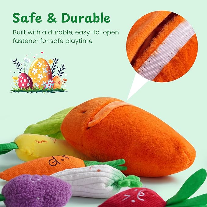 Nocciola Easter Plush Carrot Dog Toy Set – Spring Hide & Seek 5 Mini Carrots Inside a Large Plush Carrot with Squeaky & Crinkle Sounds for Small to Large Breed for Dogs