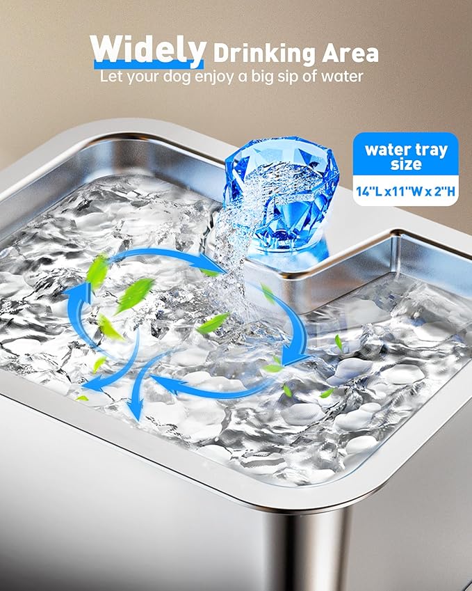 Stainless Steel Dog Water Fountain, 3 Gallon Extra Large Pet Drinking Fountain for Large Dogs & Multi-pet, Automatic Dog Water Bowl Dispenser with 2 Filters, Wide Drinking Area, Easy to Clean