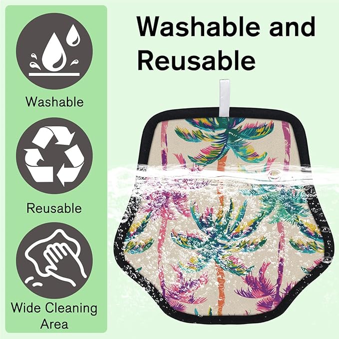 Reusable Pet Hair Removal Glove Tropical Coconut Trees Magic Brush for Cat & Dog Hair Remover for Car, Sofa, Bedding, Clothes - 9x9 Mitt Washable