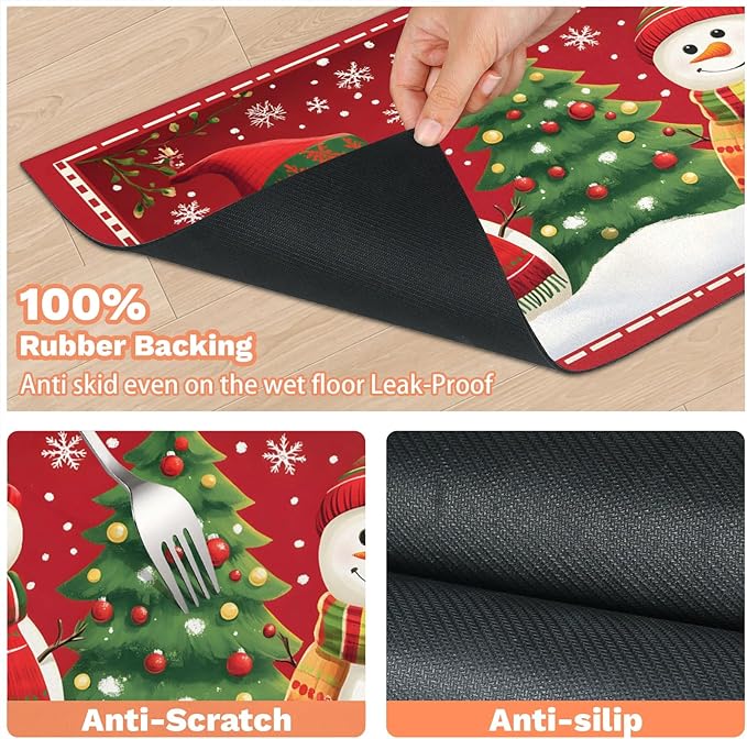 Christmas Snowman Dog Food Mat for Floors Absorbent, Quick Dry Water Dispenser Mat for Food, Water, Pet Supplies 12" x 20", Xmas Tree