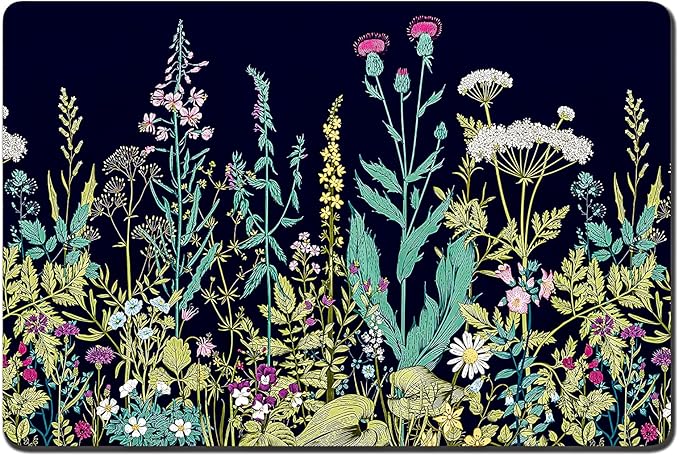 Dog Food Mat, 16x24 Inch Flower Absorbent Dog Cat Bowl Mat for Food and Water, Cute Anti-Slip Rubber Pet Feeding Rug Protect Floors, Puppy Placemat for Feeding & Watering Supplies,Black Floral