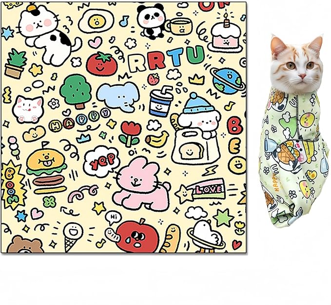 Cat Wrap for Cutting Nails Cloth Burrito Wrap for Nail Clipping,Scratch and Escape Prevention,Multi-Purpose Swaddle Wrap Pet Worker (Scrawl, 27.56inchx27.56inch)