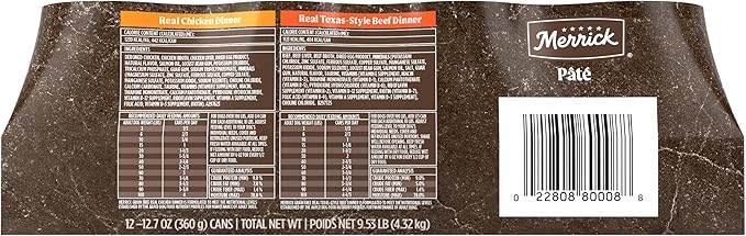 Merrick Grain Free Premium and Natural Canned Dog Food, Soft and Healthy, Real Beef and Chicken Variety Pack - (Pack of 1) 9.5 lb. Cans