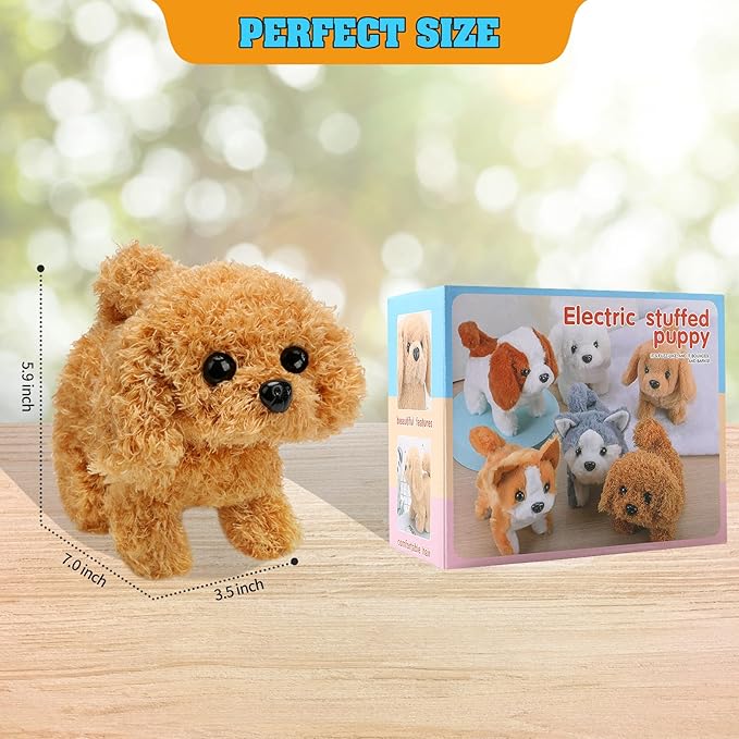 Plush Teddy Toy Puppy Electronic Interactive Dog - Walking, Barking, Tail Wagging, Stretching Companion Animal for Kids Toddlers