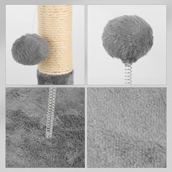 Luxshiny Large Gray Sisal Cat Scratching Post Integrated Sturdy Vertical Cat Scratcher with Scratch-Resistant Pole for Indoor and Kittens