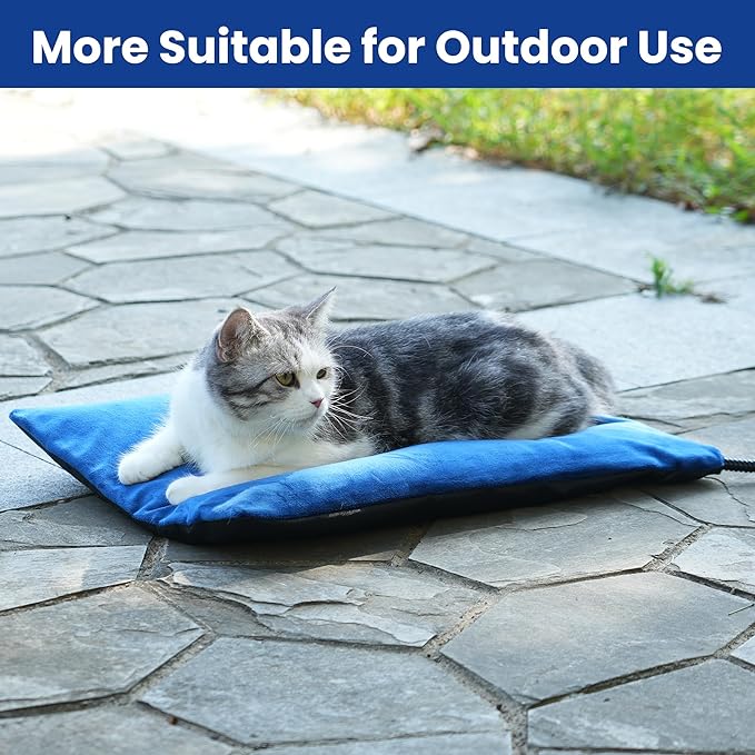 MARUNDA Outdoor Heated Cats Bed - 100% Waterproof Outdoor Heated Pet Bed with Double Built-in AutoThermostat - Heated Pet Bed for Outside Animals (16" x 12" (M), Blue)