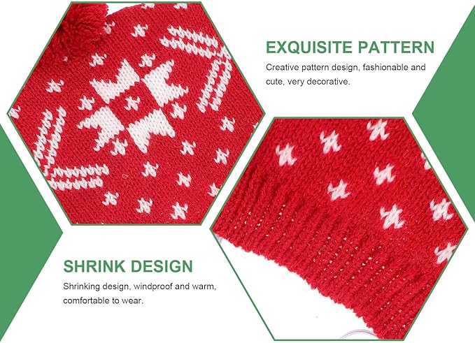 Pet Hat and Scarf Set for Dogs, Knitted Christmas Winter Warm Red Snowflake Reindeer Design, Large Size, Holiday Costume Supplies for Puppies and Small Dogs
