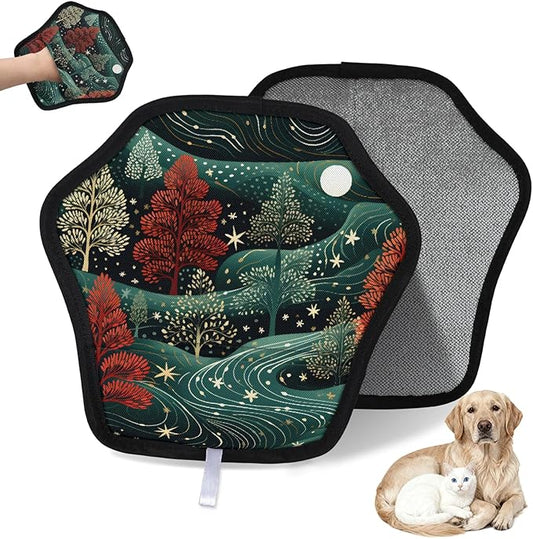 Tree Theme Electrostatic Pet Hair Removal Glove for Cats & Dogs - Reusable Grooming Mitt for Couch, Carpet, Car Seat & Laundry - Large 9x9 Inch