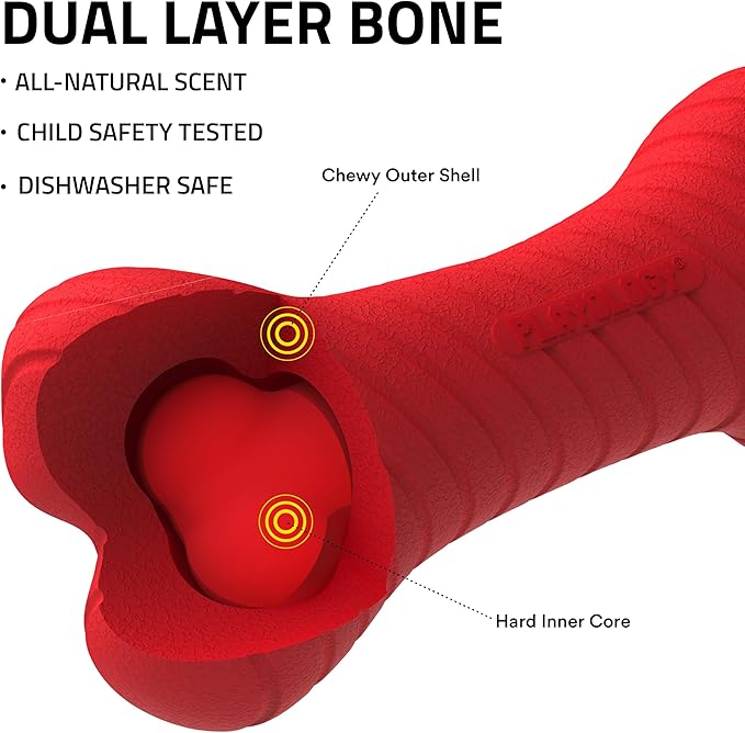 Playology Dog Toys | Dual Layer Bone Durable Chew Toy Bone for Dogs | Jumbo Beef Scented Toy - Easy to Clean and Made from Non Toxic Materials
