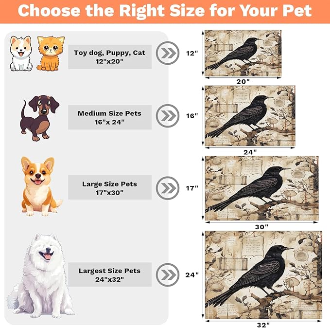 Halloween Crow Dog Food Mat for Floors Absorbent, Quick Dry Water Dispenser Mat for Food, Water, Pet Supplies 12" x 20", Tree