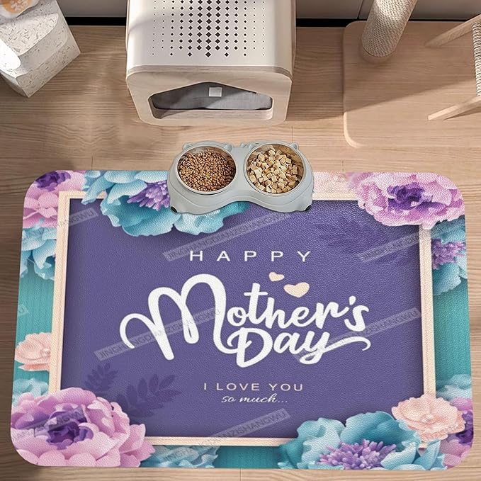 Pet Feeding Mat Absorbent Dog Mat for Food Water Bowl No Stains Quick Dry Water Dispenser Mats Happy Mother's Day Floral Gift for Mom Jf Dog Accessories Pet Supplies Bowl Messy Drinkers 18X12In