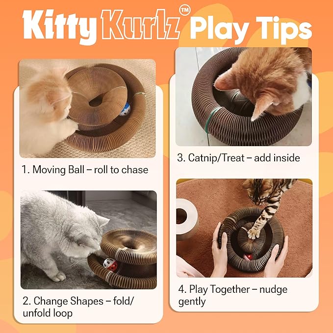 Kitty Kurlz - Kitty Kurlz Magnetic Toy & Reversible Cardboard Scratcher - Collapsible Ball Track with Bell - Durable Eco-Friendly Ring for Play, Chase & Scratch